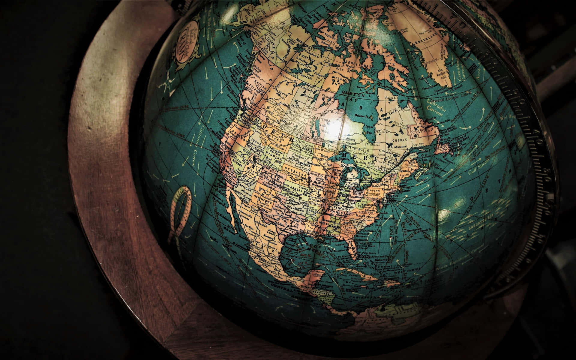 Globe Map Of Earth With Metal Equator Background