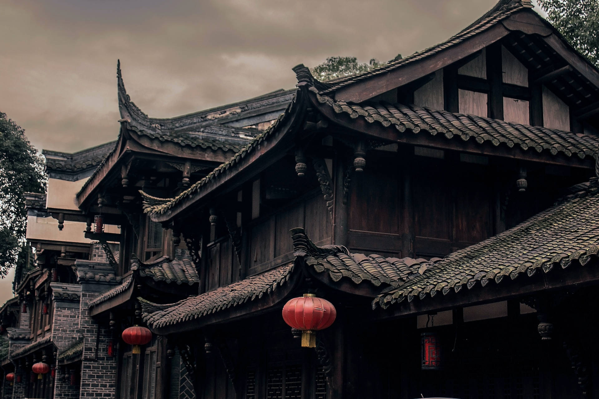 Gloomy Chinese House Background