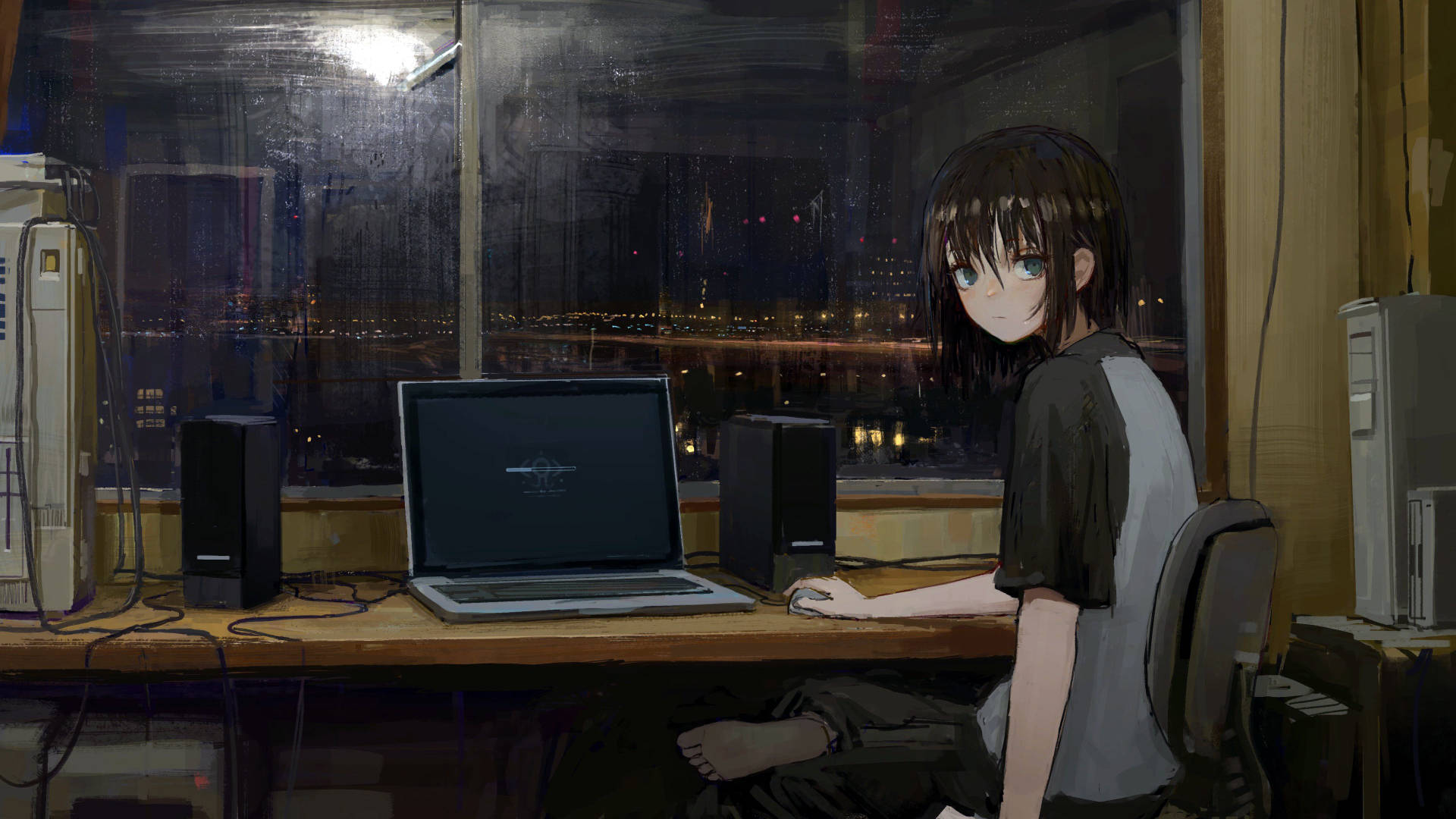 Gloomy Desk Anime Girl Background
