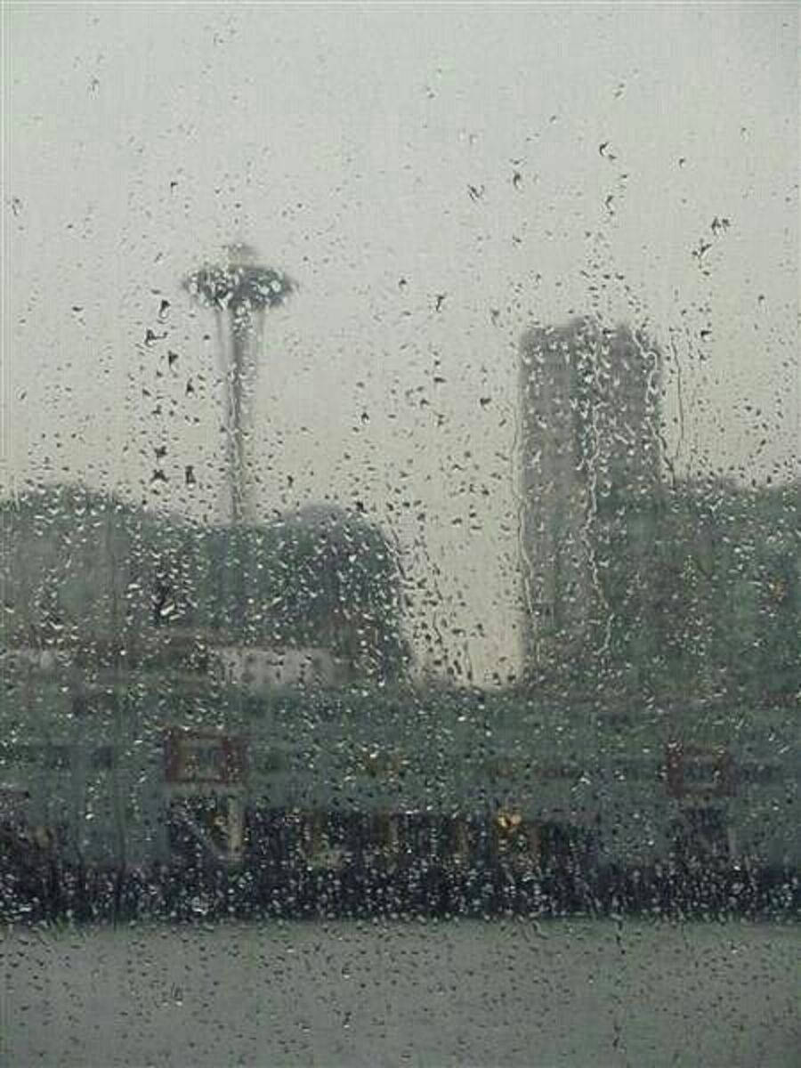 Gloomy Glass Wall With Seattle Rain Background