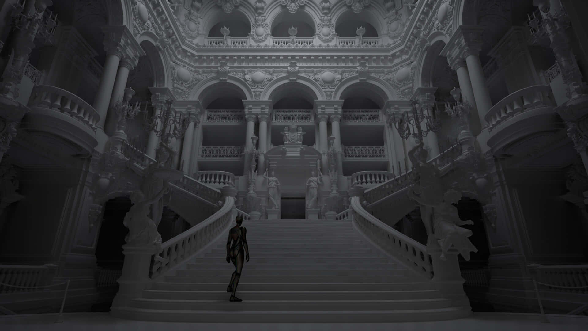 Gloomy Paris Opera House Digital Model Background