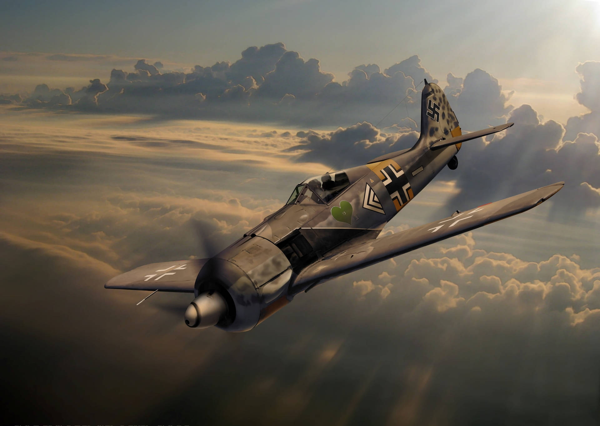 Glorious Sun And German Ww2 Fighters Background