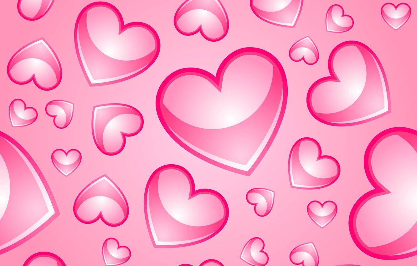 Glossy Pastel Pink Heart Shapes Background