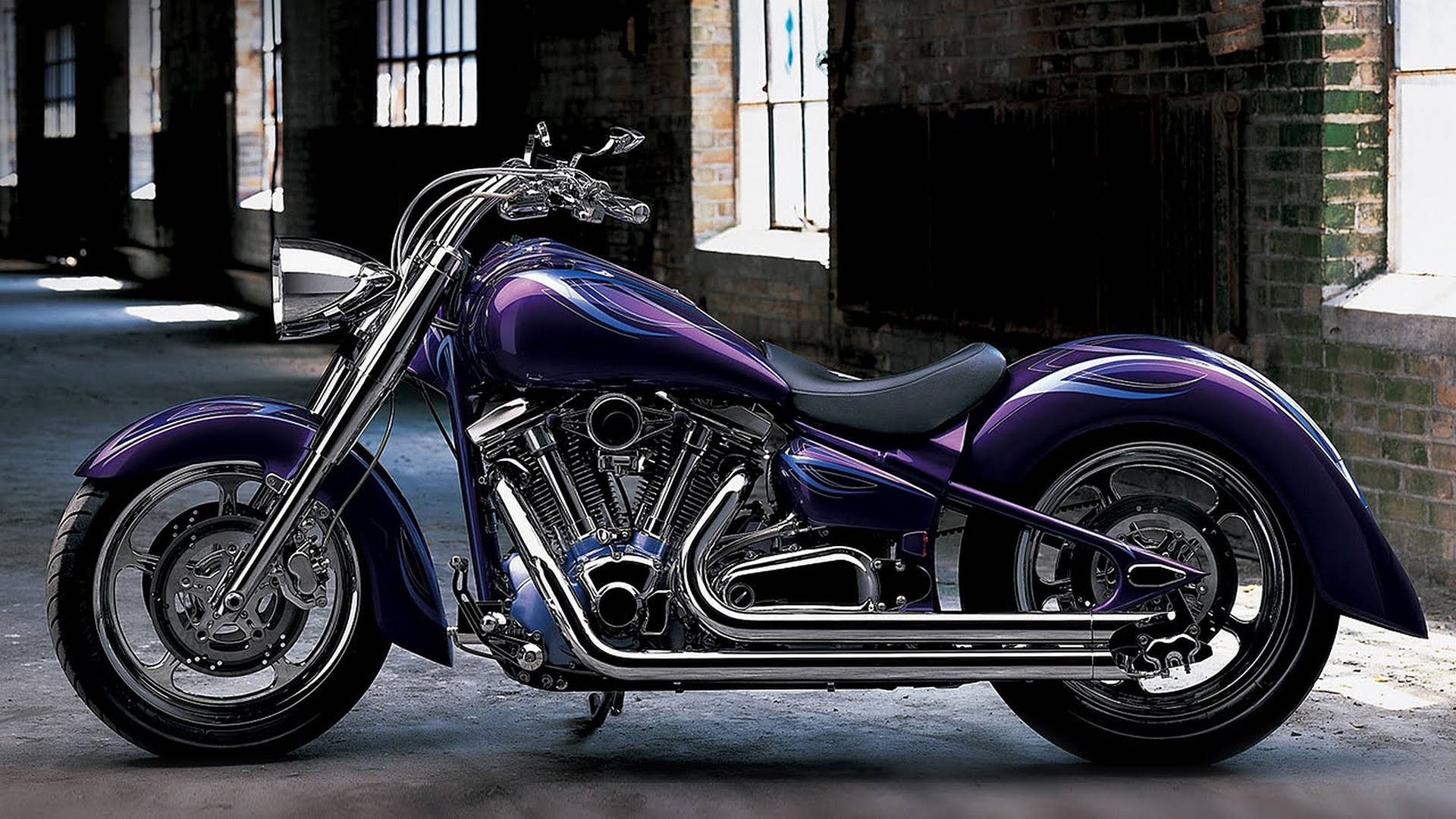 Glossy Purple Chopper Motorcycle Background