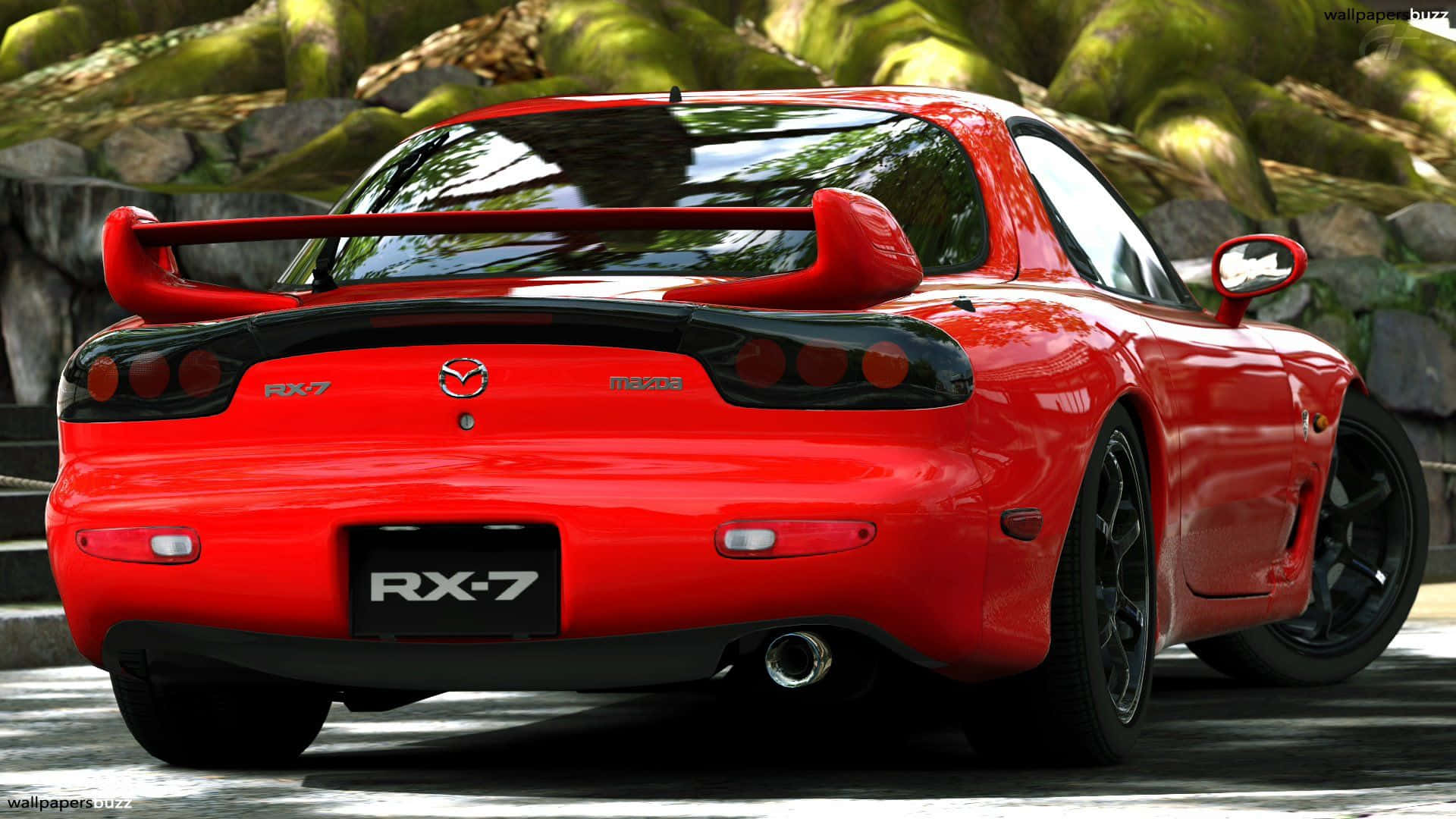 Glossy Red Mazda Rx 7 Back View Background