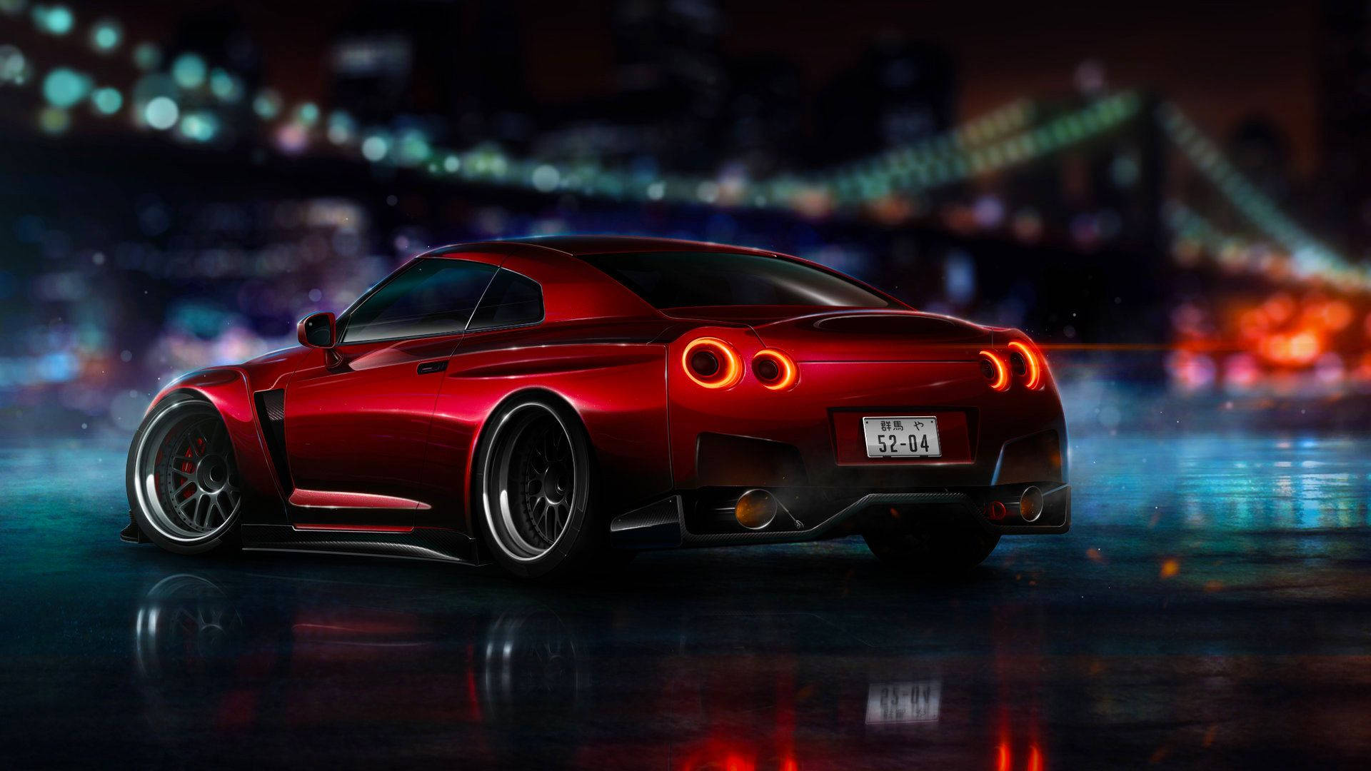 Glossy Red Nissan Gtr Car Background