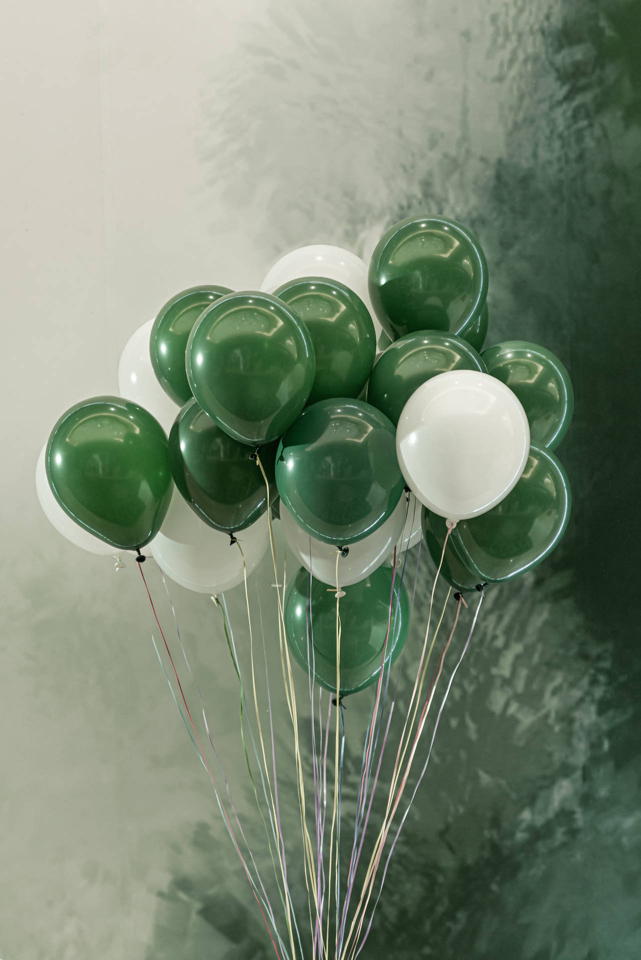 Glossy White Green Balloons Background