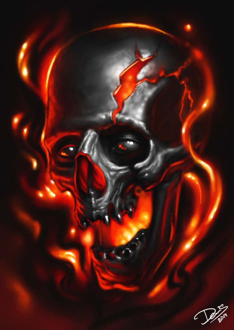 'glow Red Hot With This Flame Skull Wallpaper' Background