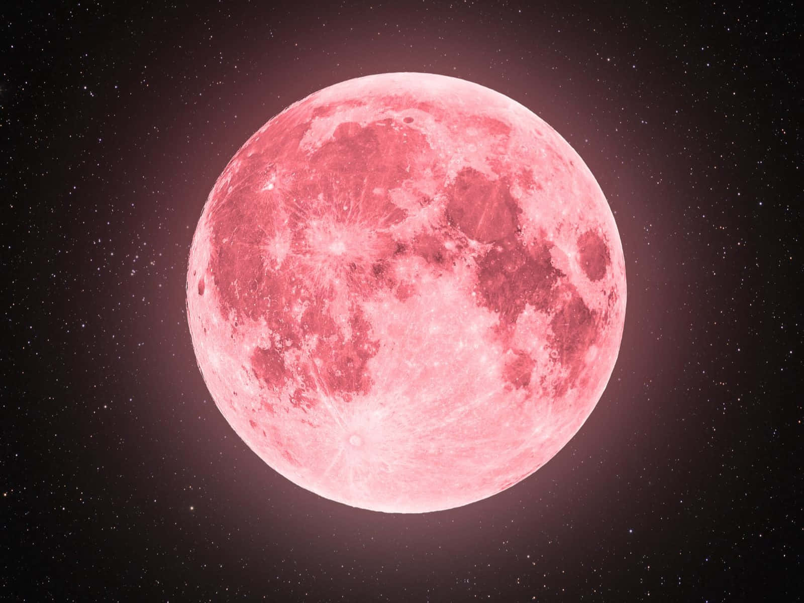 Glowing Big Pink Moon In Sky Background