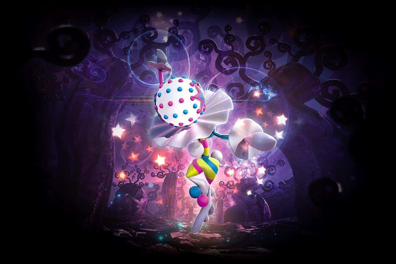 Glowing Blacephalon With Stars Background