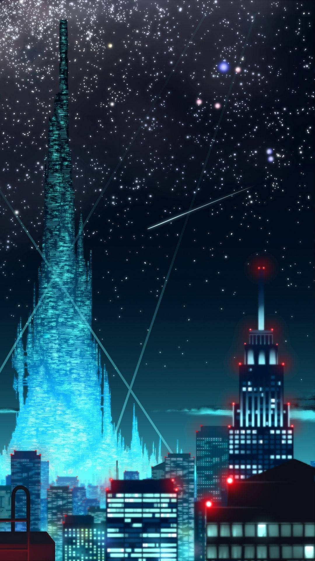 Glowing Blue Anime City Mobile Background
