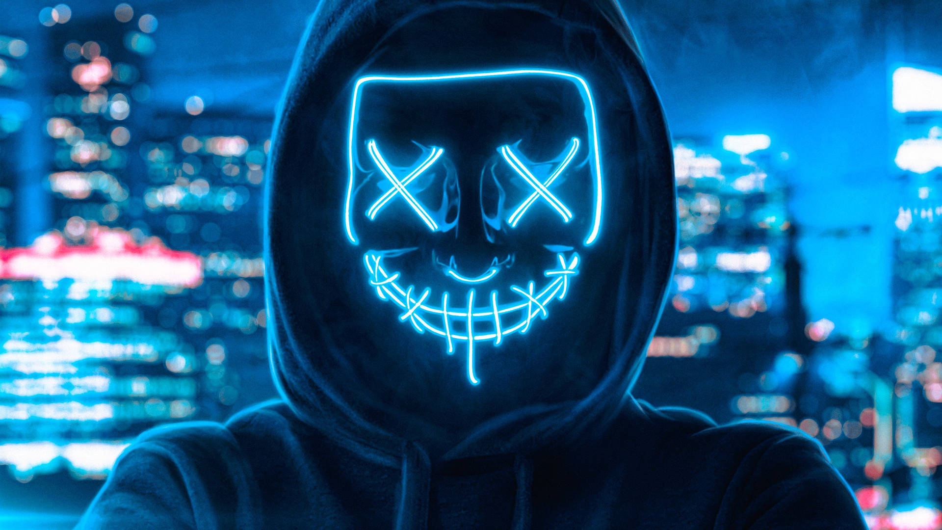 Glowing Blue Hoodie Face Background