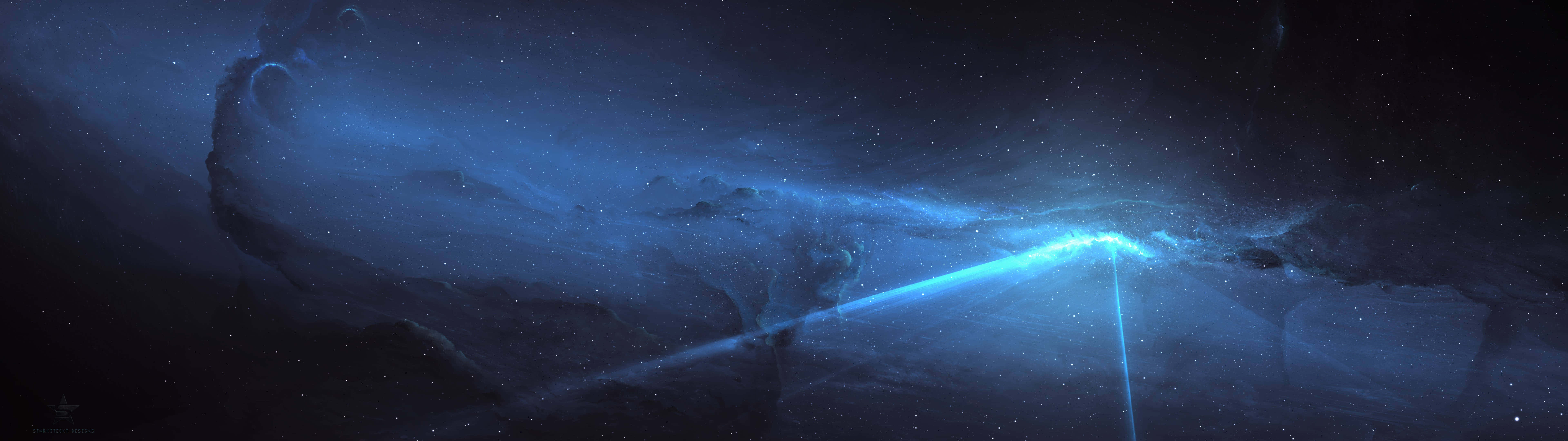 Glowing Blue Light Ultra Hd Dual Monitor Background