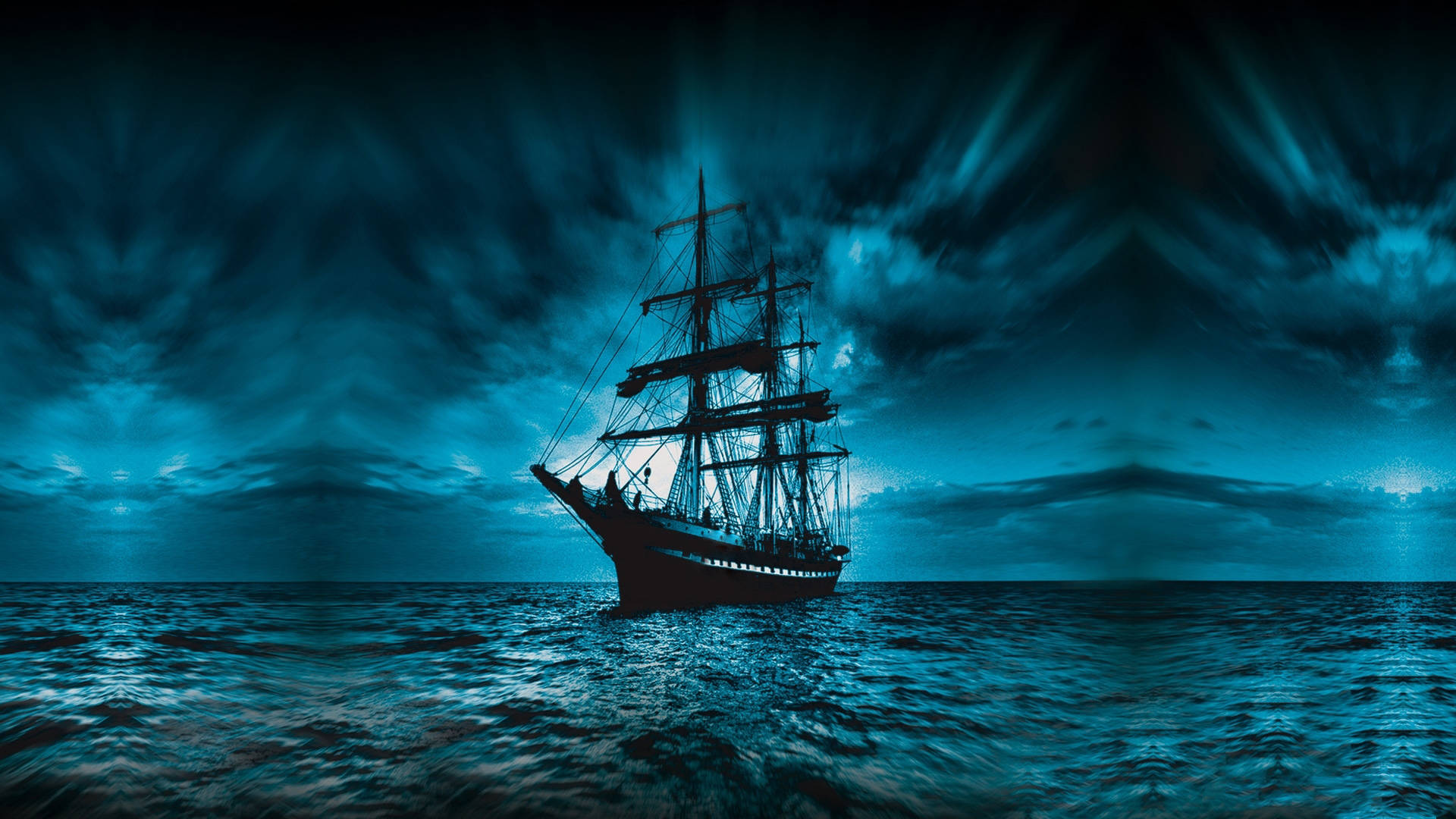 Glowing Blue Pirate Ship Background