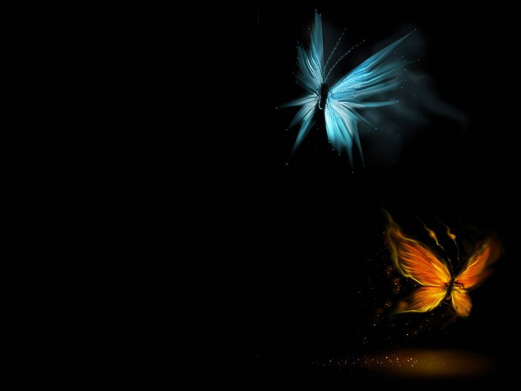 Glowing Butterflies On Dark Screen Background