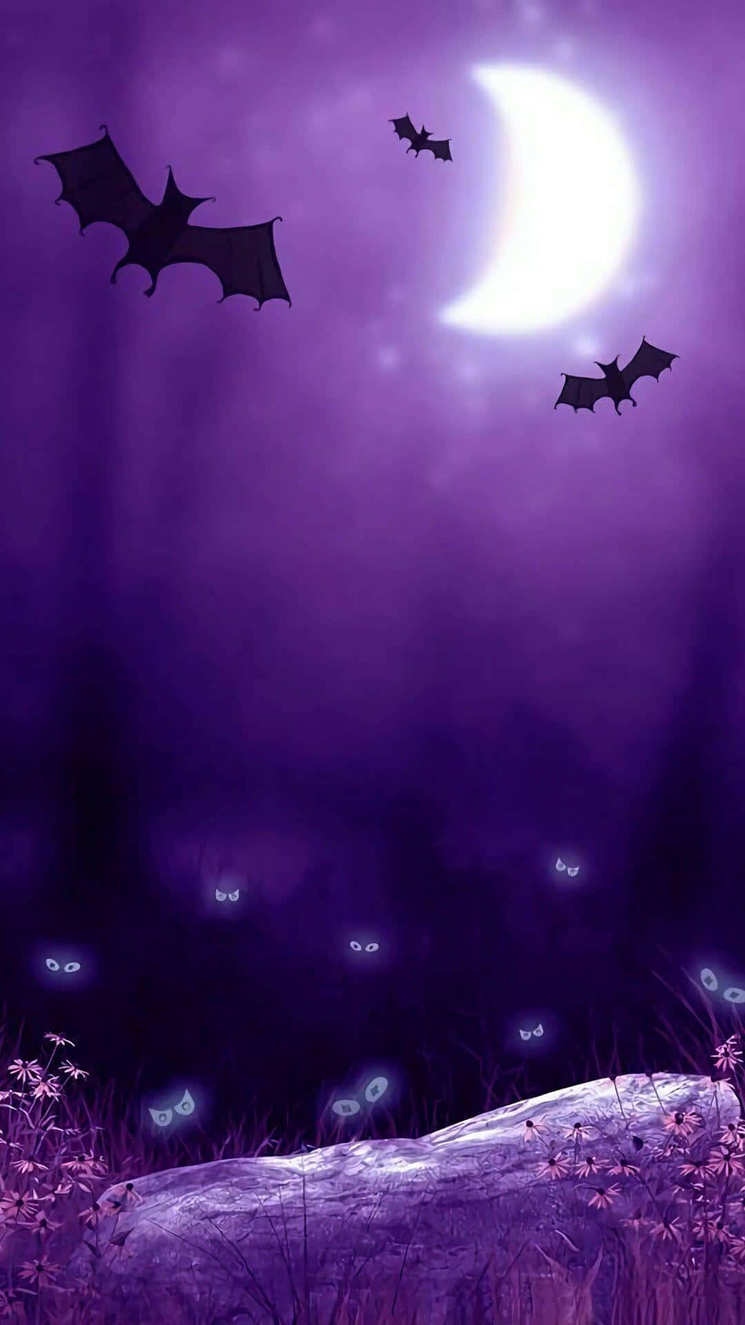 Glowing Eyes Peering From The Darkness Purple Halloween Background