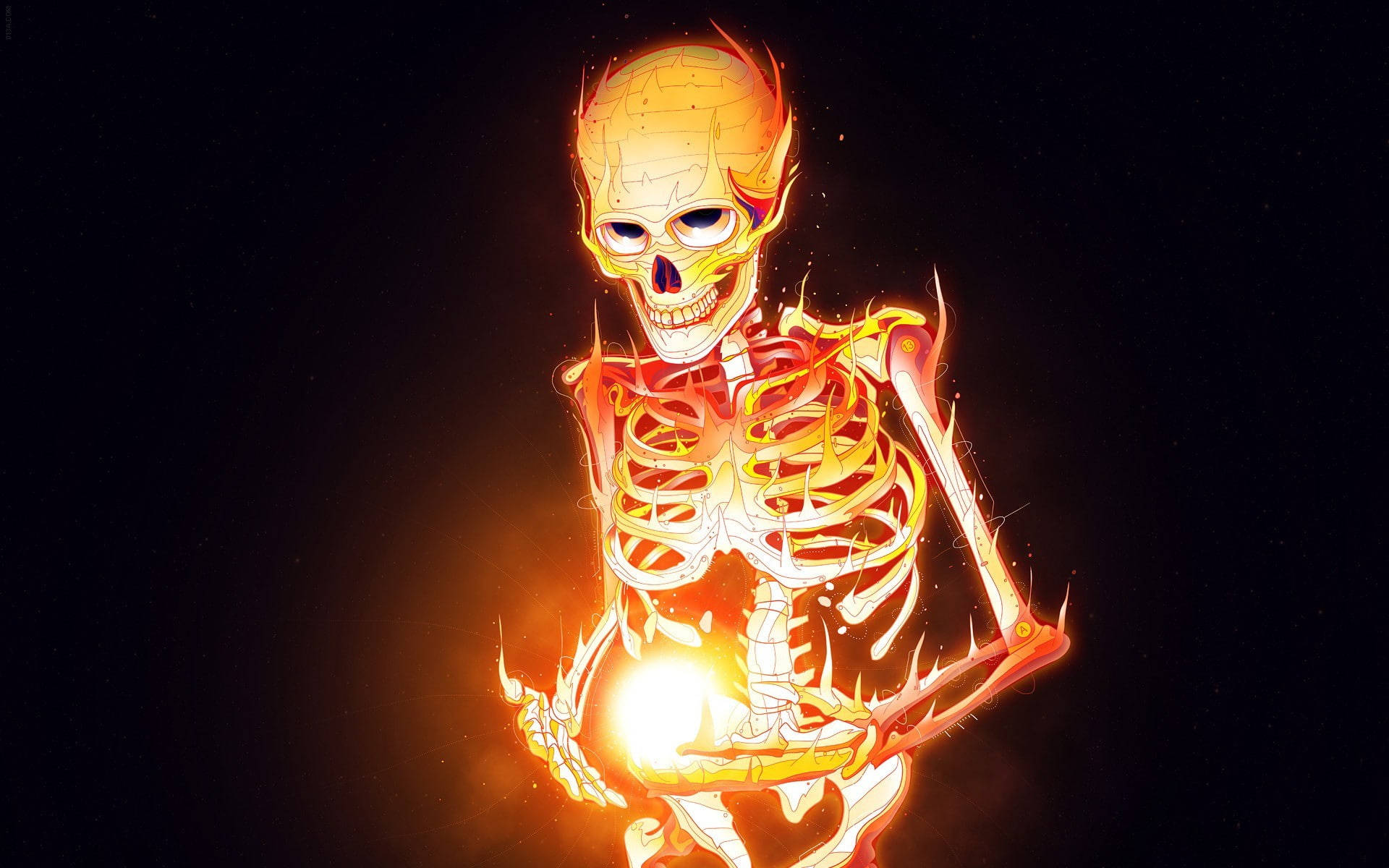 Glowing Fiery Skeleton Desktop Background