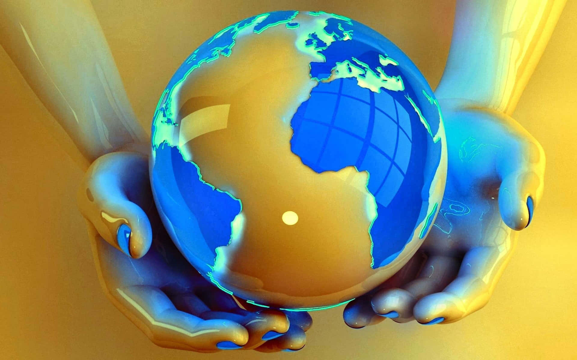 Glowing Globe Map On Hands Background