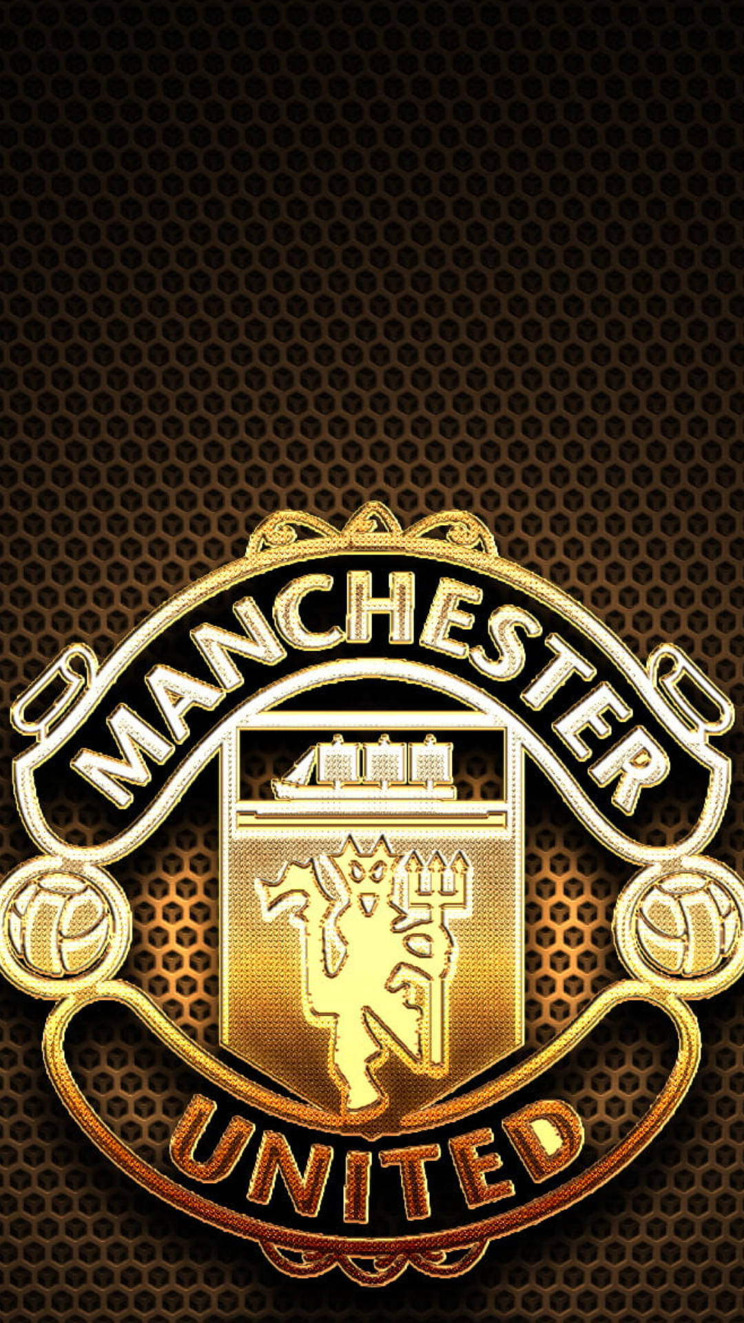 Glowing Gold Emblem Of Manchester United Mobile Background