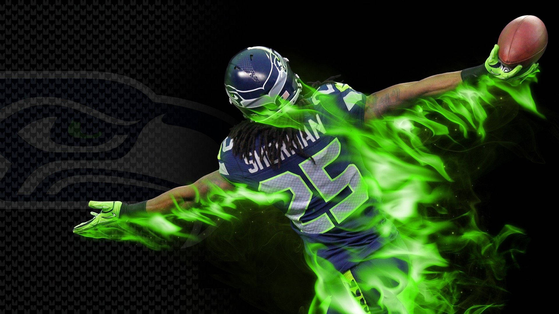 Glowing Green Seahawks Sherman Background