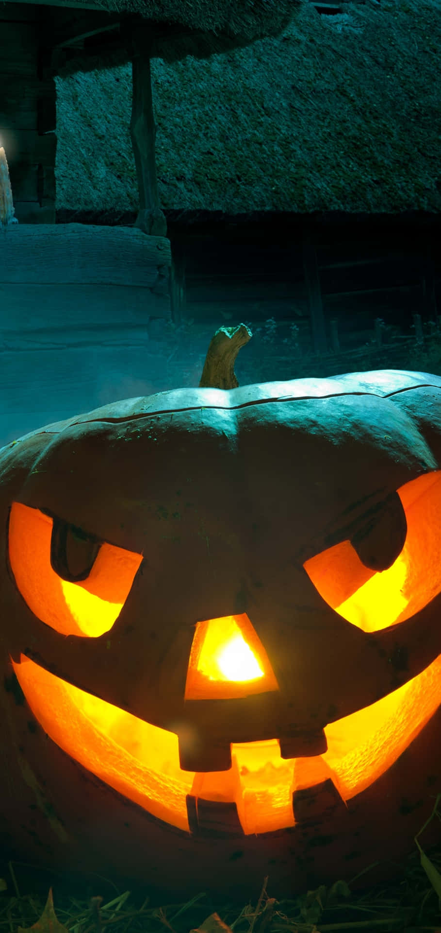 Glowing Halloween Pumpkin Night Background