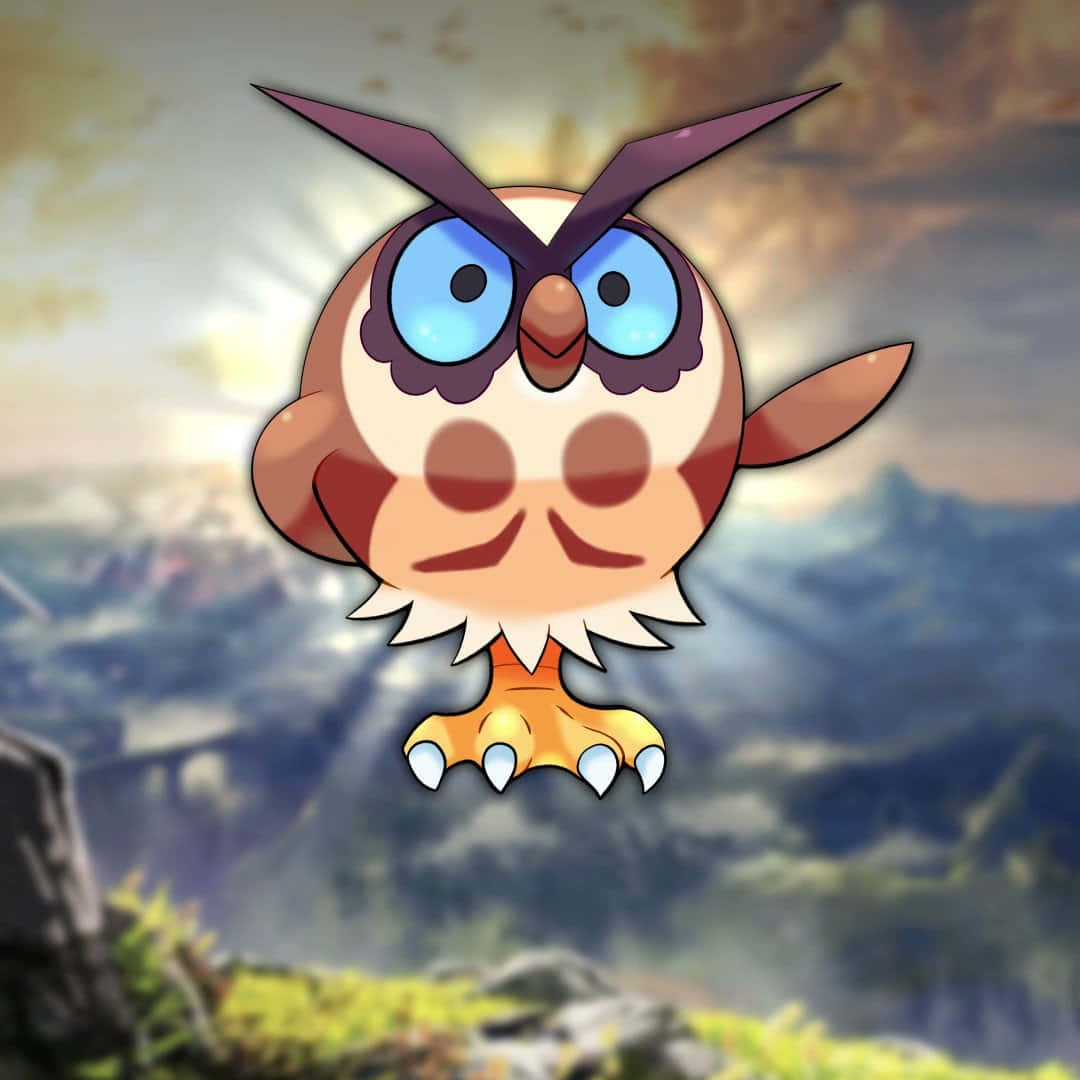 Glowing Image Of Hoothoot With Mountains Background