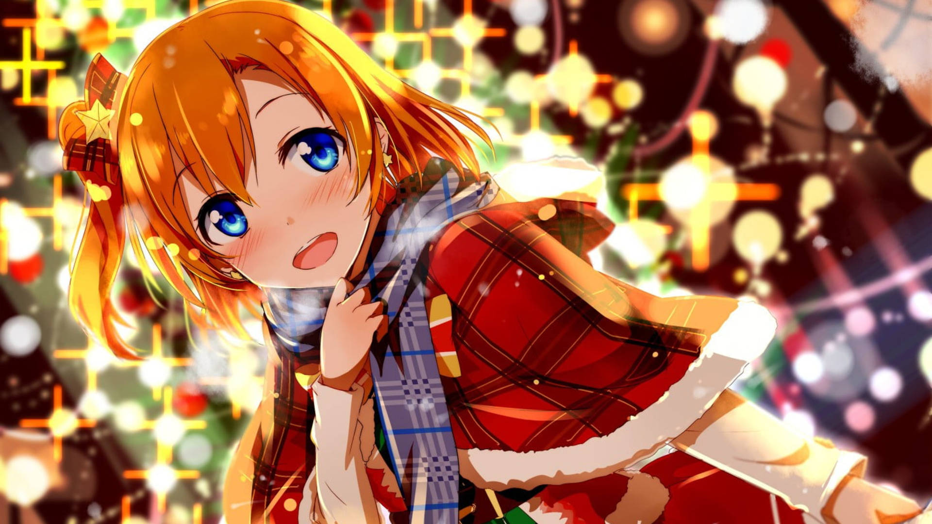 Glowing Light Girl Anime Christmas Background