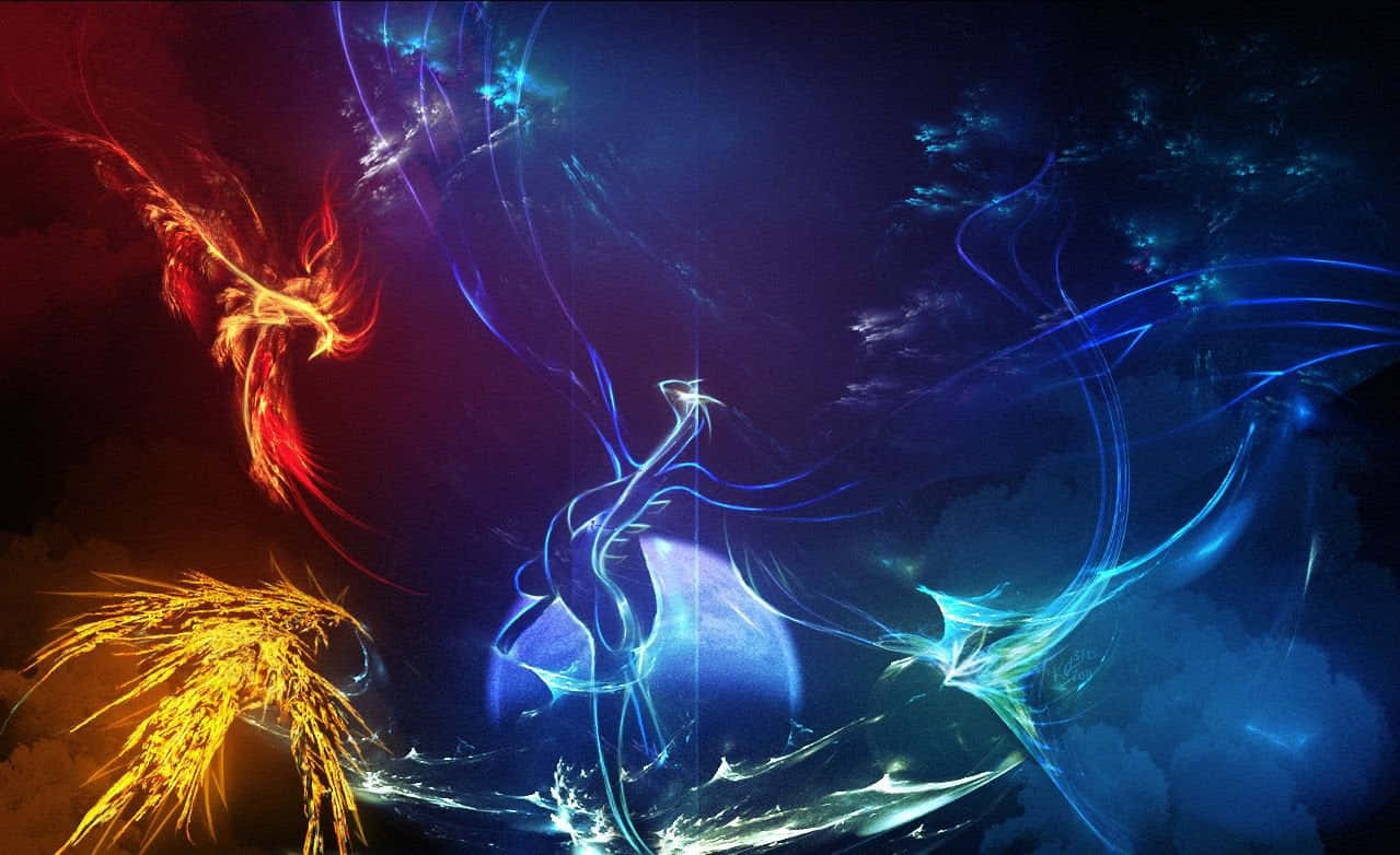 Glowing Lugia, Articuno, Zapdos, And Moltres Background