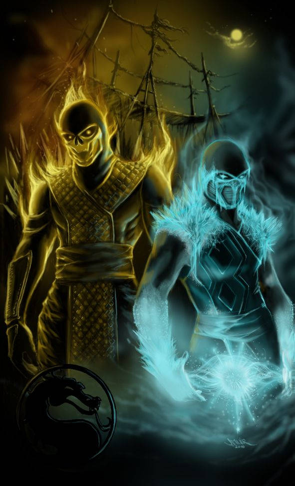 Glowing Mortal Kombat Scorpion Vs Sub Zero Background