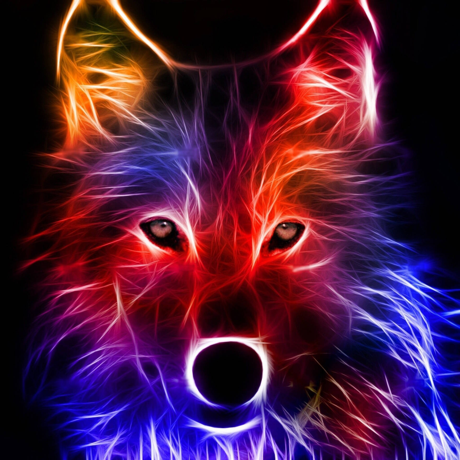 Glowing Neon Galaxy Wolf Background
