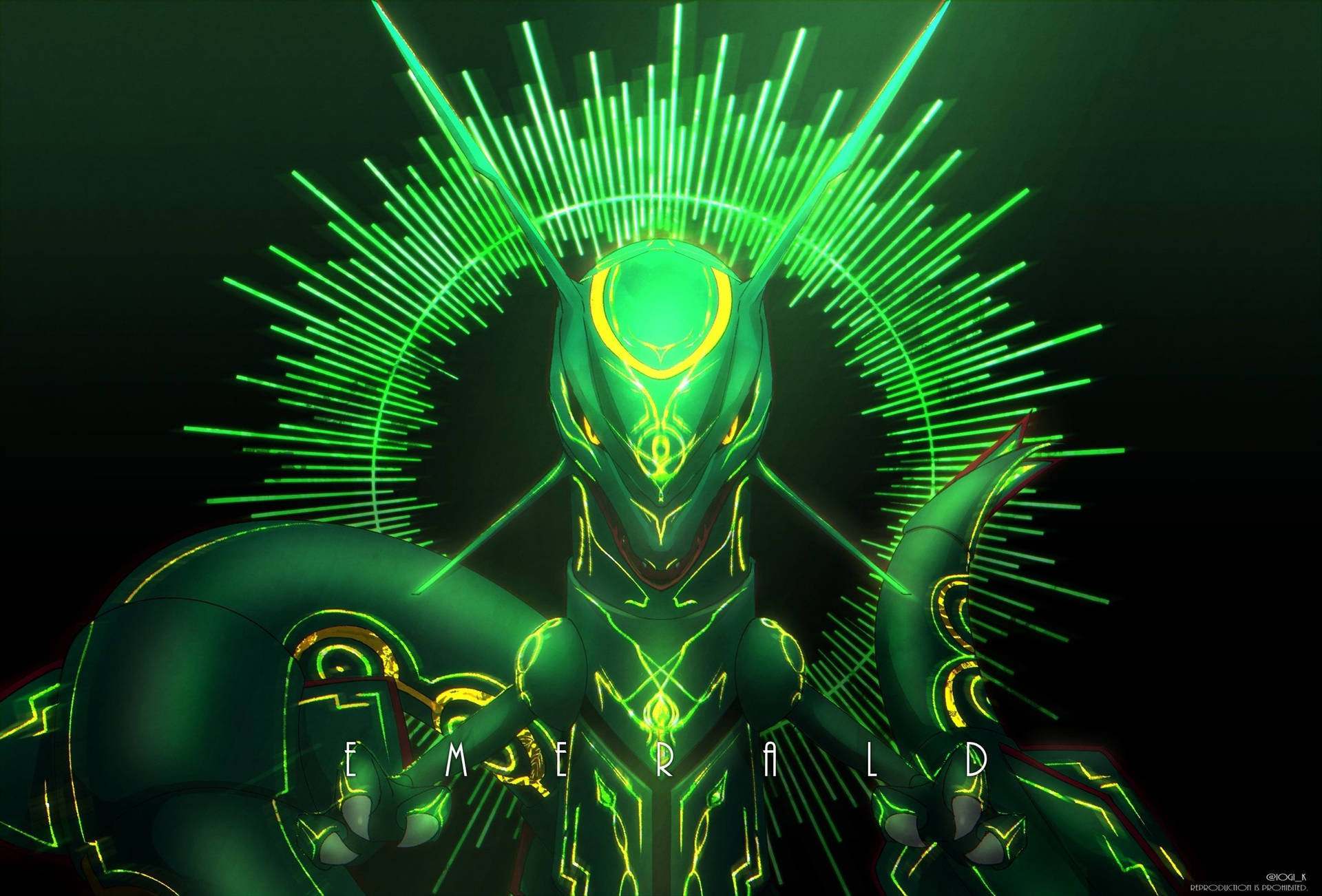 Glowing Neon Green Rayquaza Background