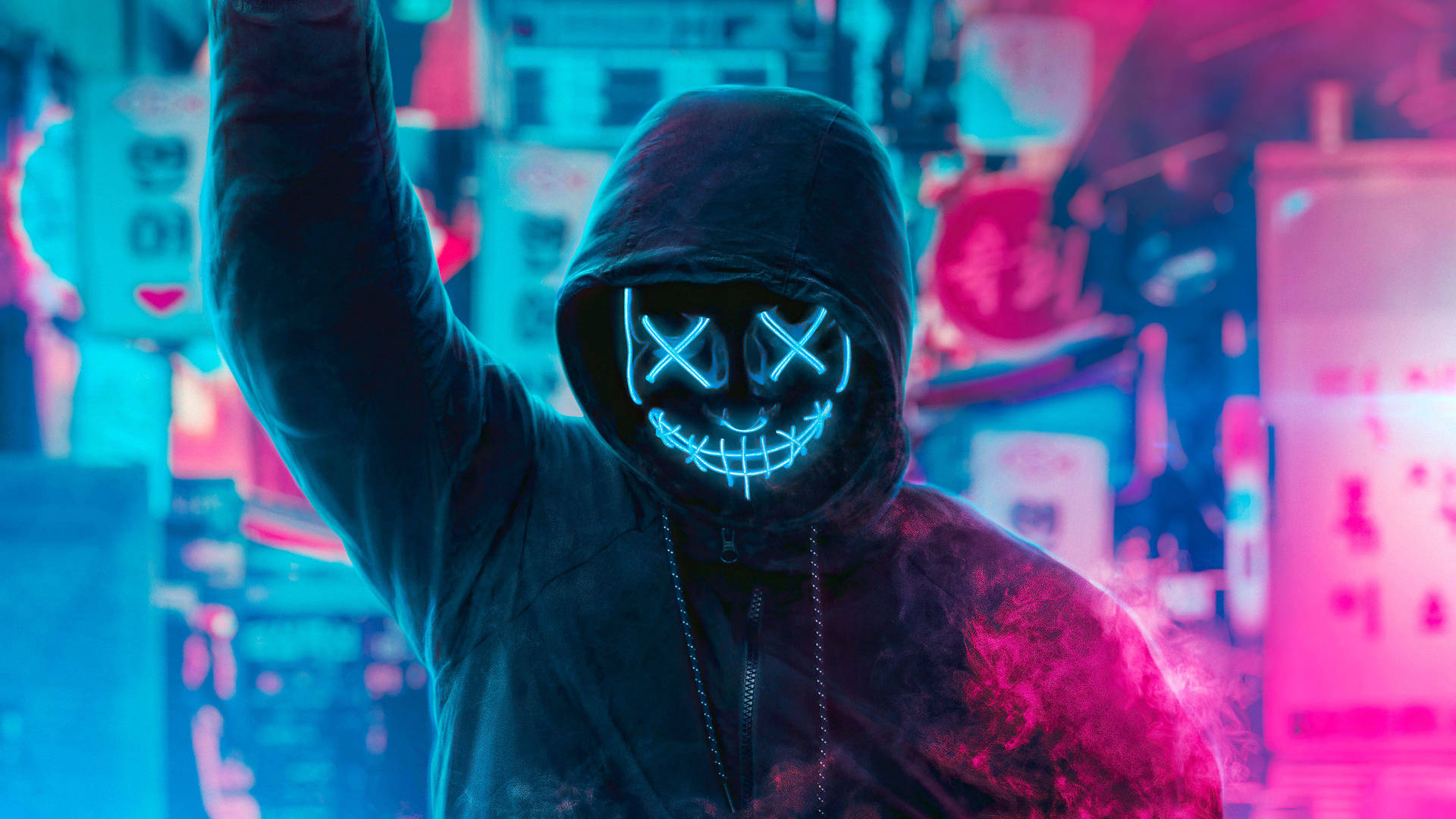 Glowing Neon Purge Mask Guy Background