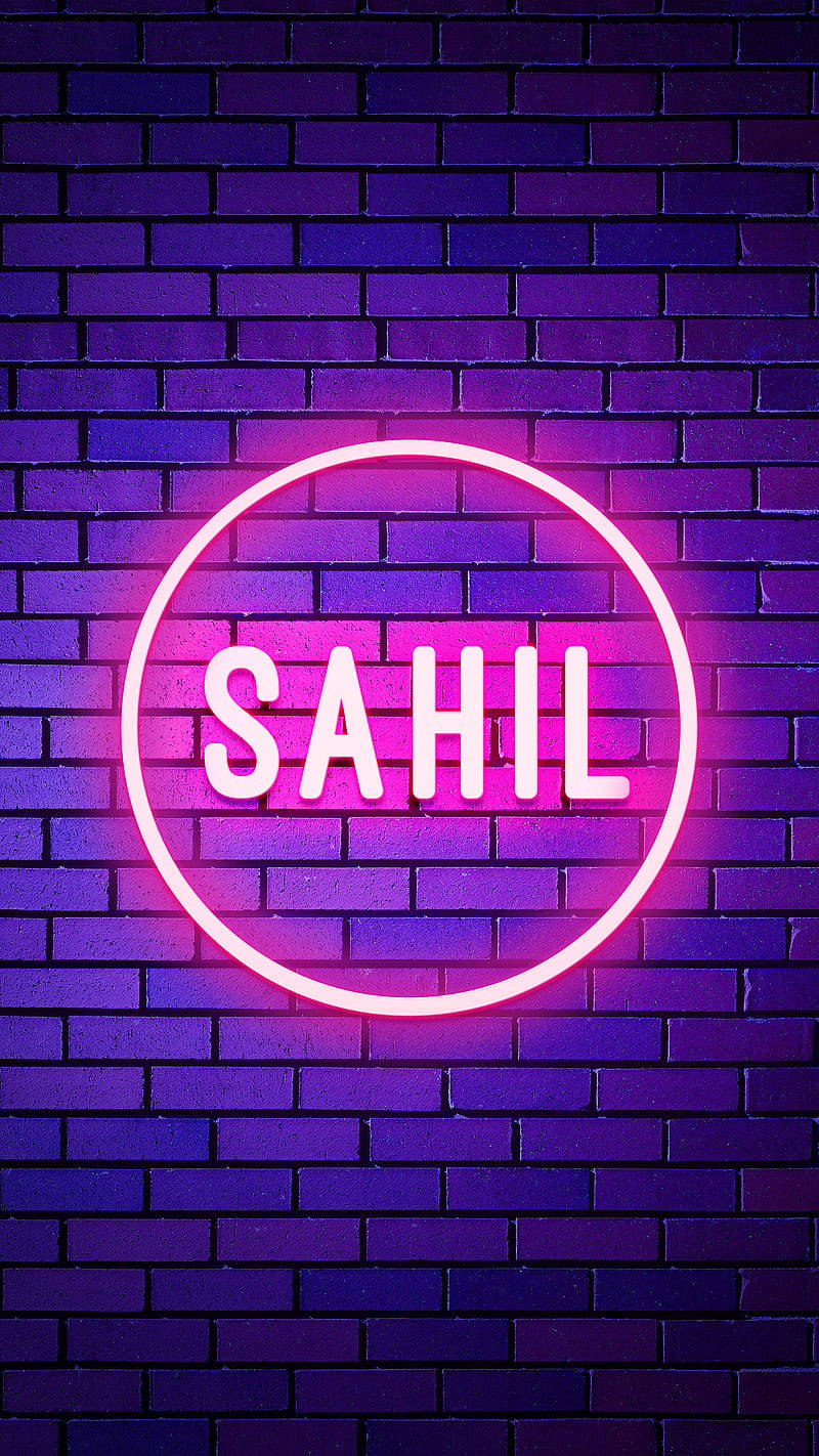 Glowing Neon Sahil Name Background
