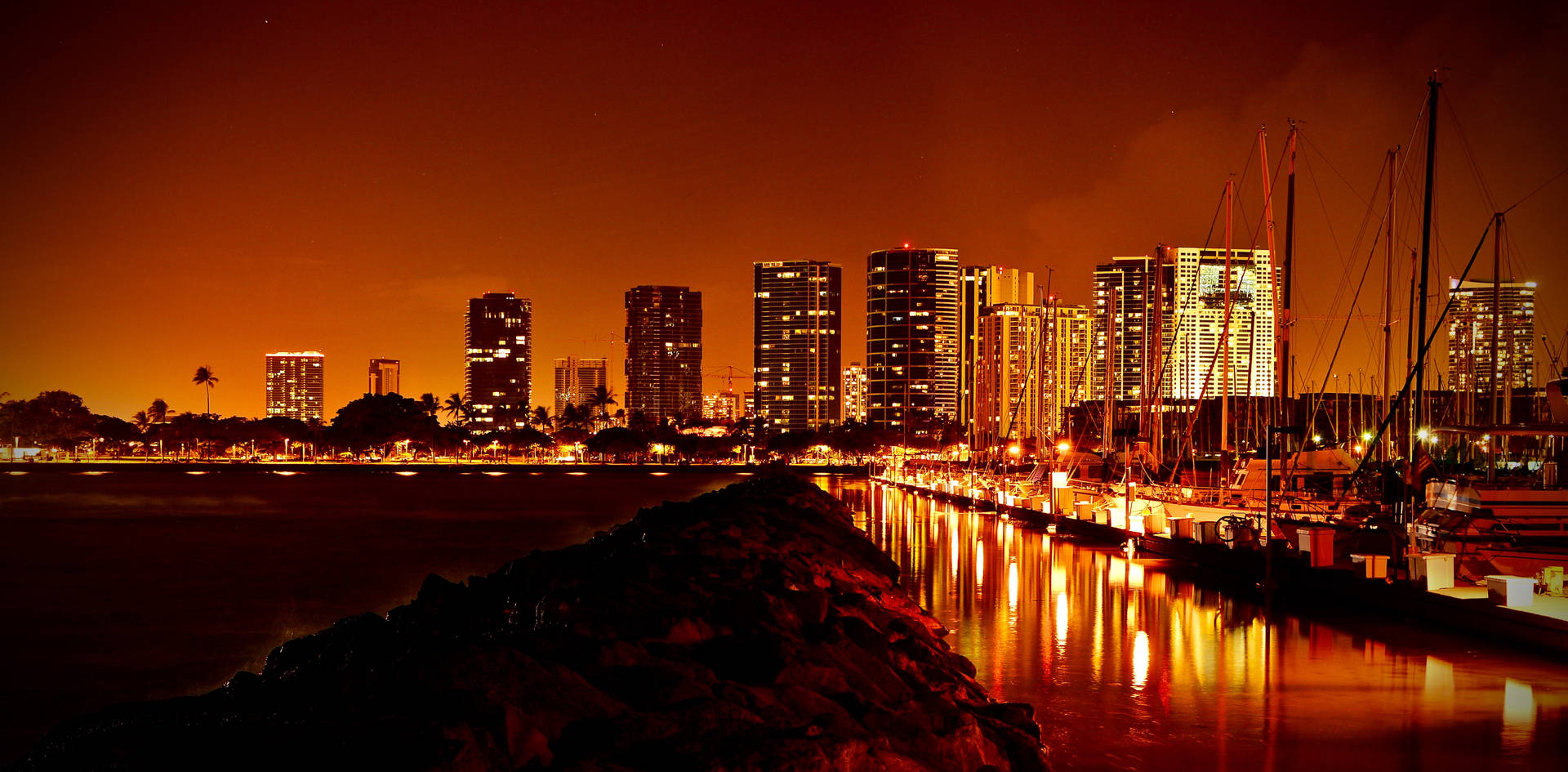 Glowing Night City Reflection Background