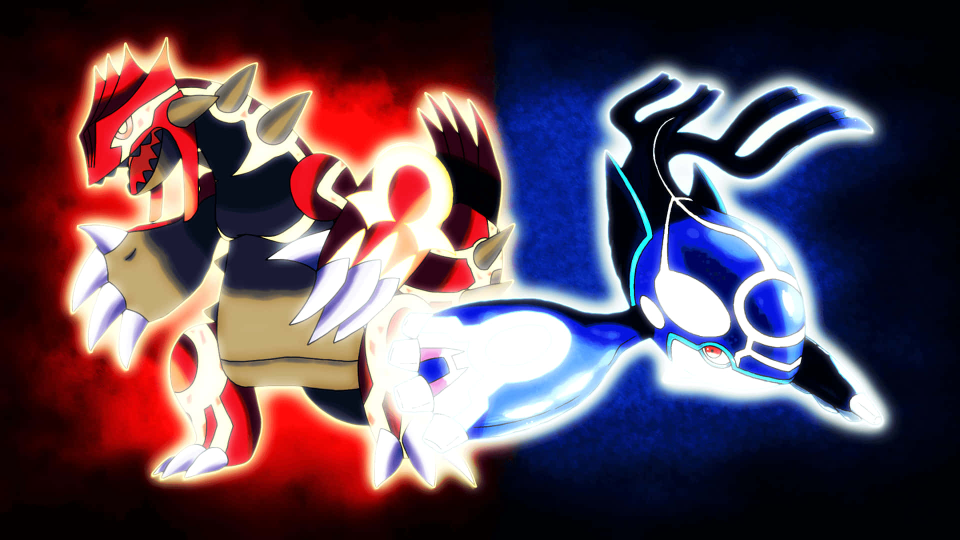 Glowing Primal Groudon And Primal Kyogre Background
