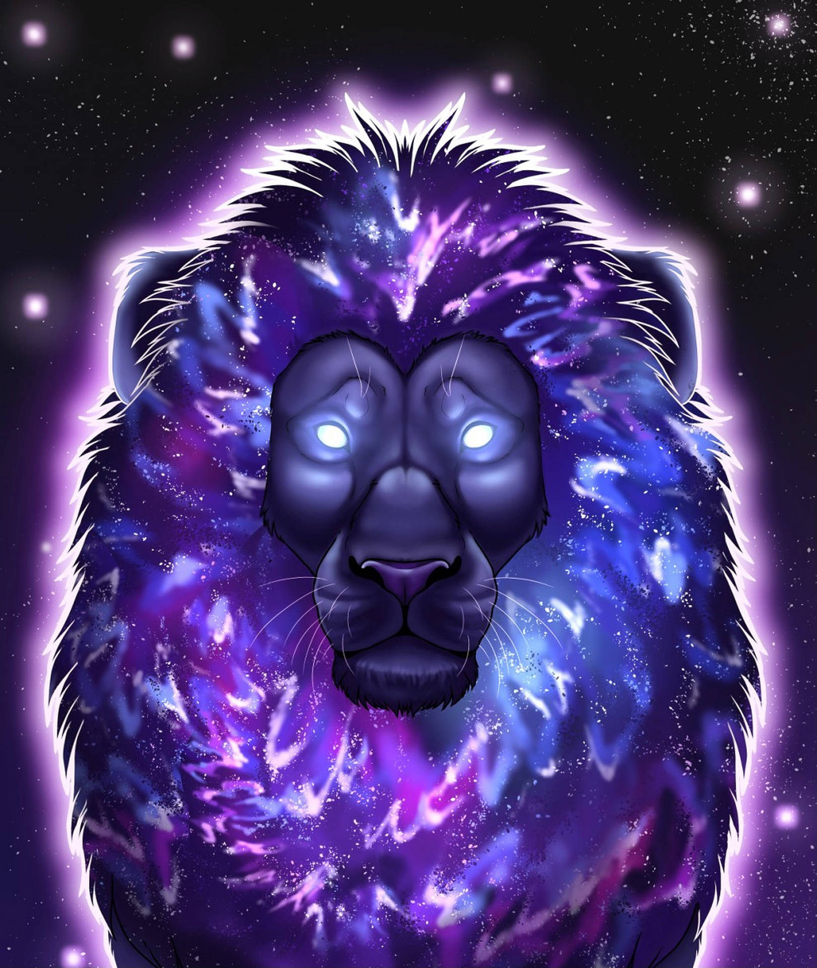 Glowing Purple Galaxy Lion Background