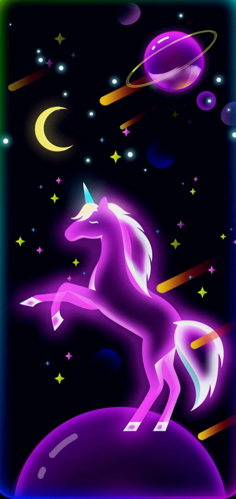 Glowing Purple Unicorn In Space Background