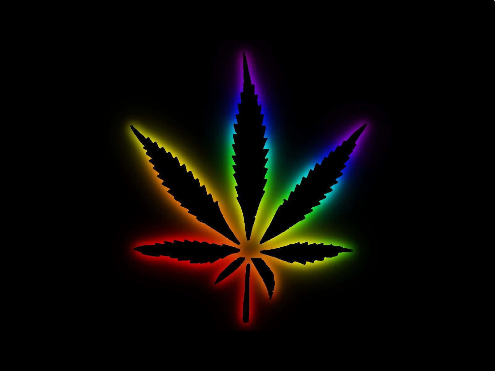 Glowing Rainbow Marijuana Leaf Background