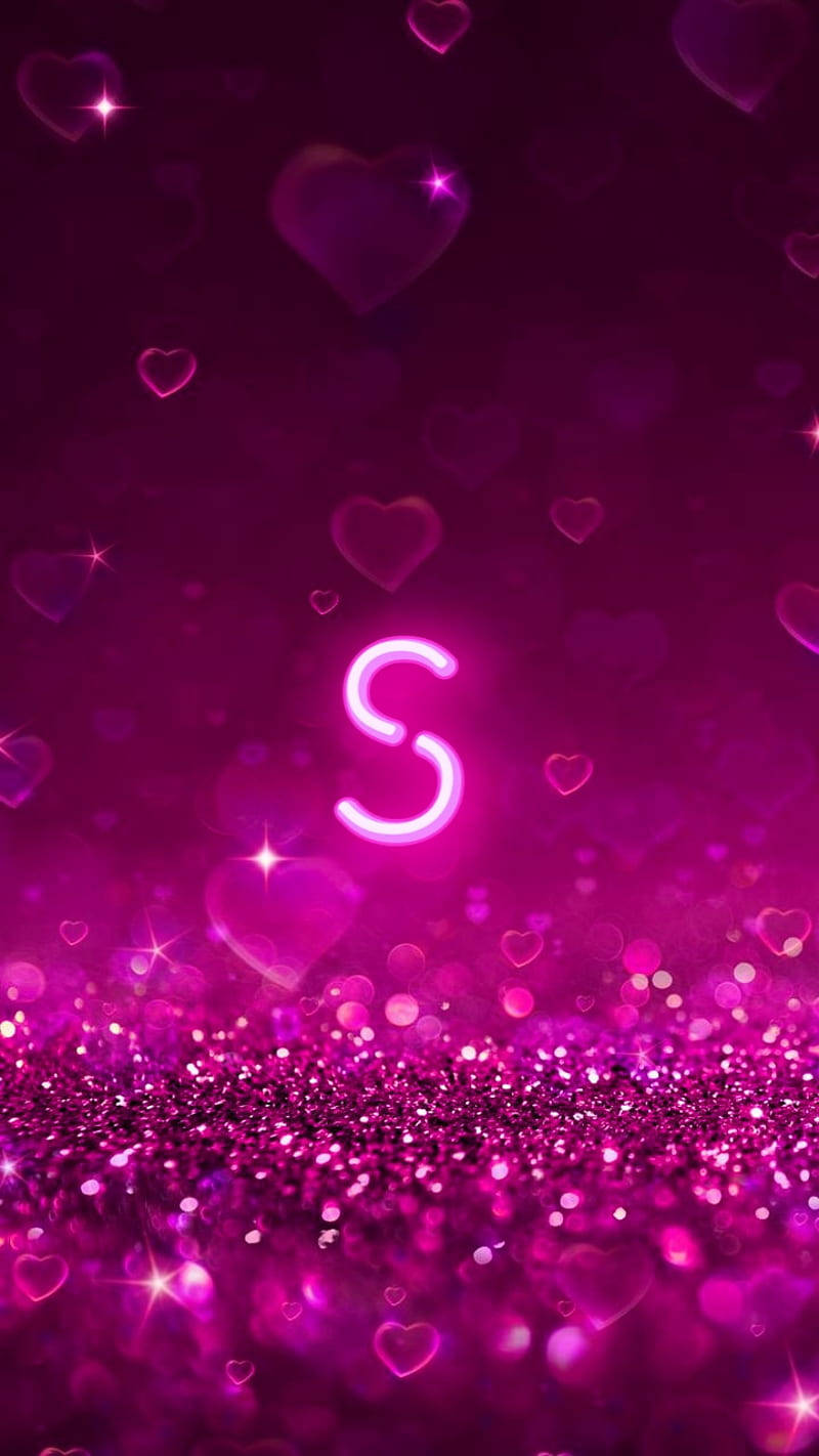 Glowing S Name With Hearts Background