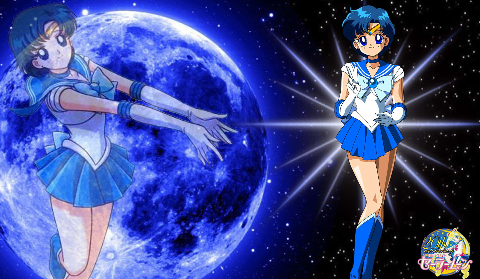 Glowing Sailor Mercury In Space Background