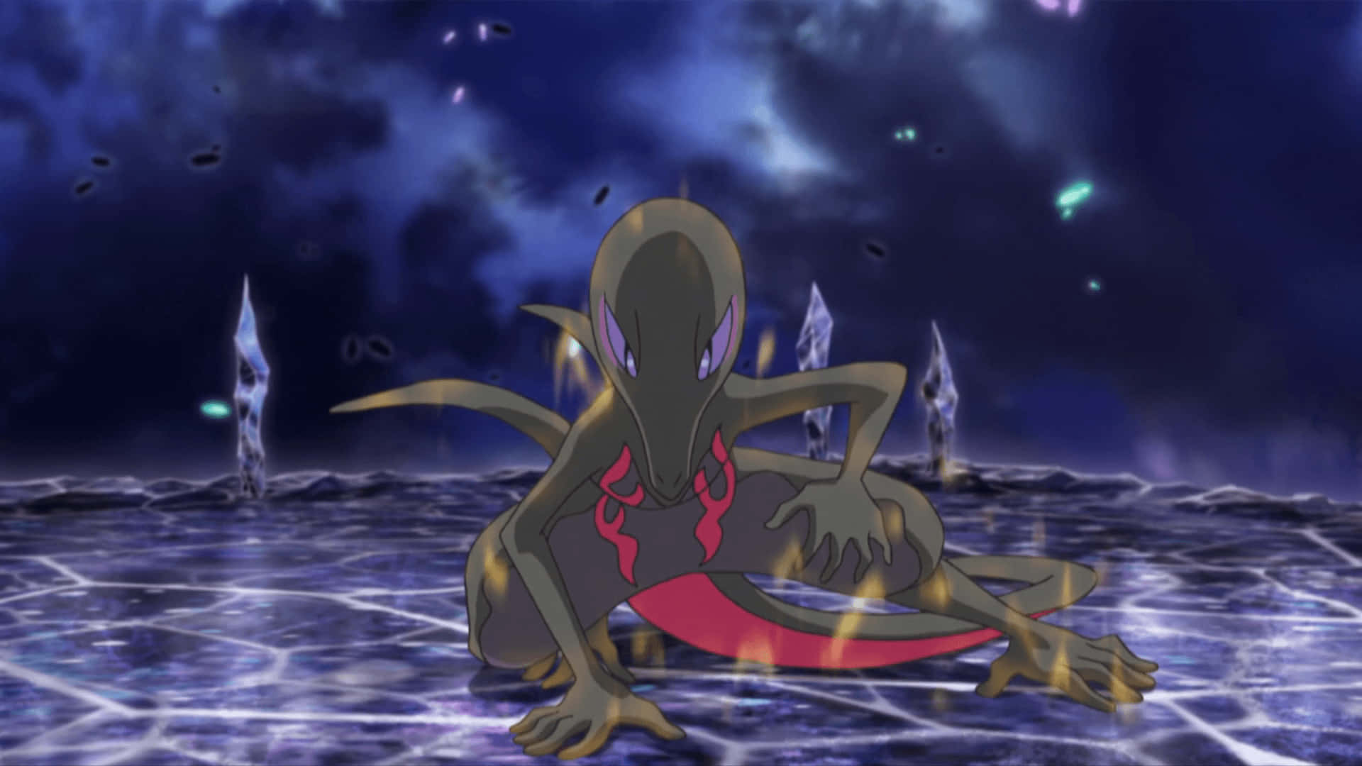 Glowing Salandit In Anime Background