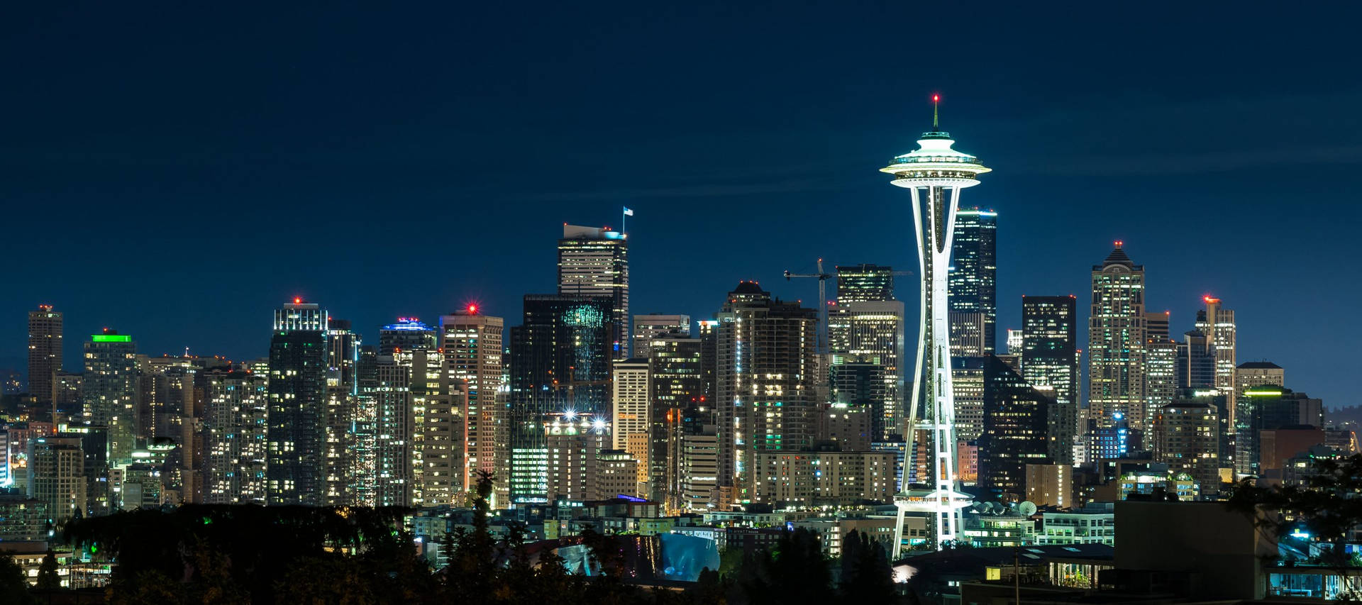 Glowing Space Needle Washington Seattle Skyline Background