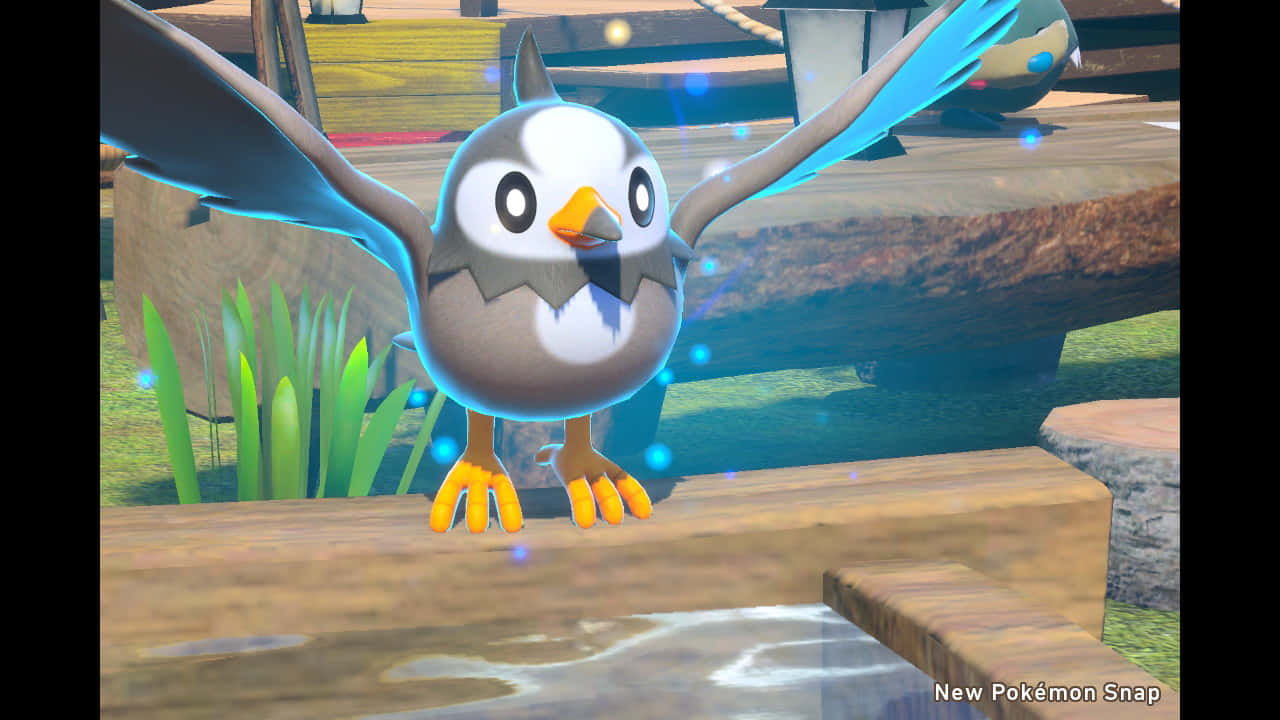 Glowing Starly In Pokemon Snap Background