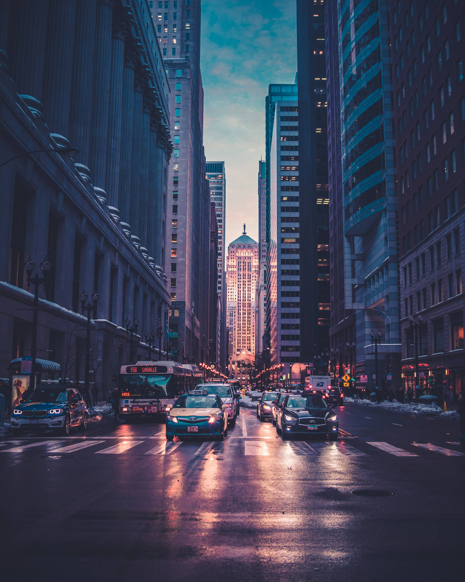 Glowing Streets Of Chicago City Background Background