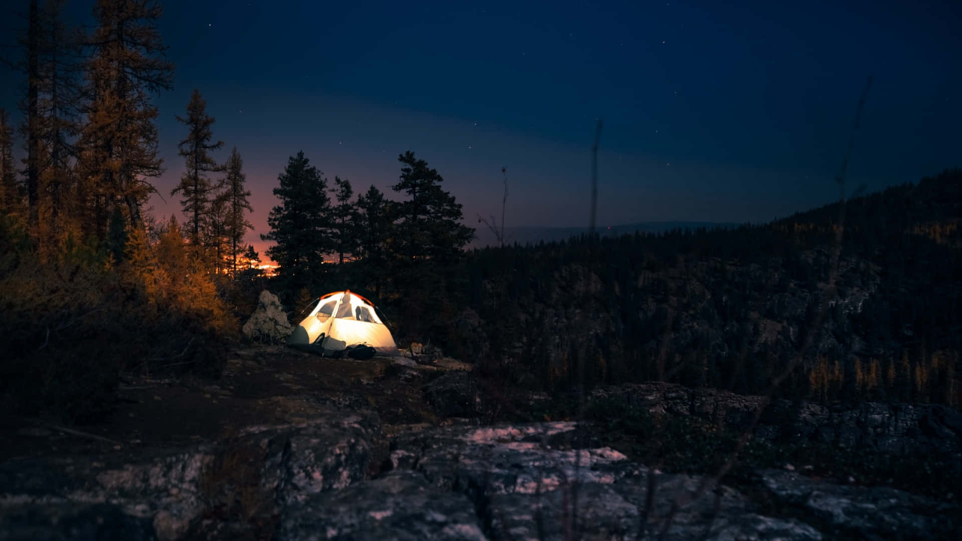 Glowing Tent Camping Desktop Background