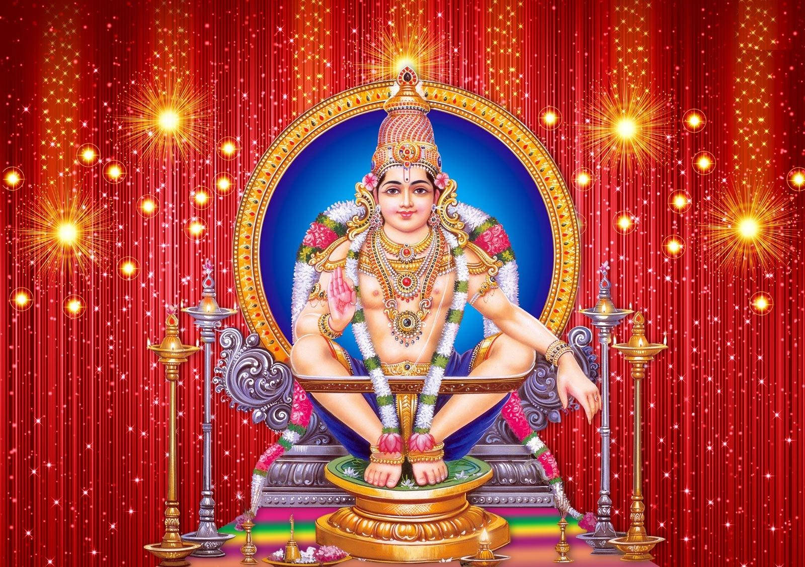 Glowing Visage Of Lord Ayyappa With Vivid Fireworks