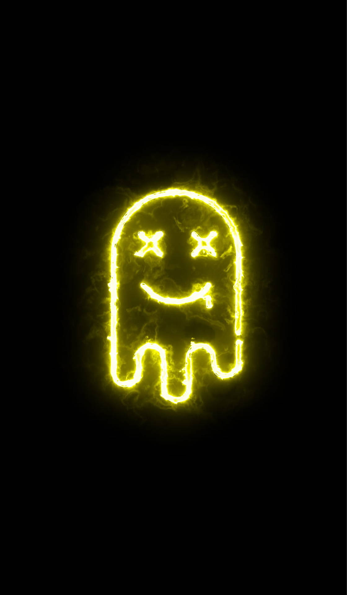 Glowing Yellow Ghost Led Light Against A Dark Background Background