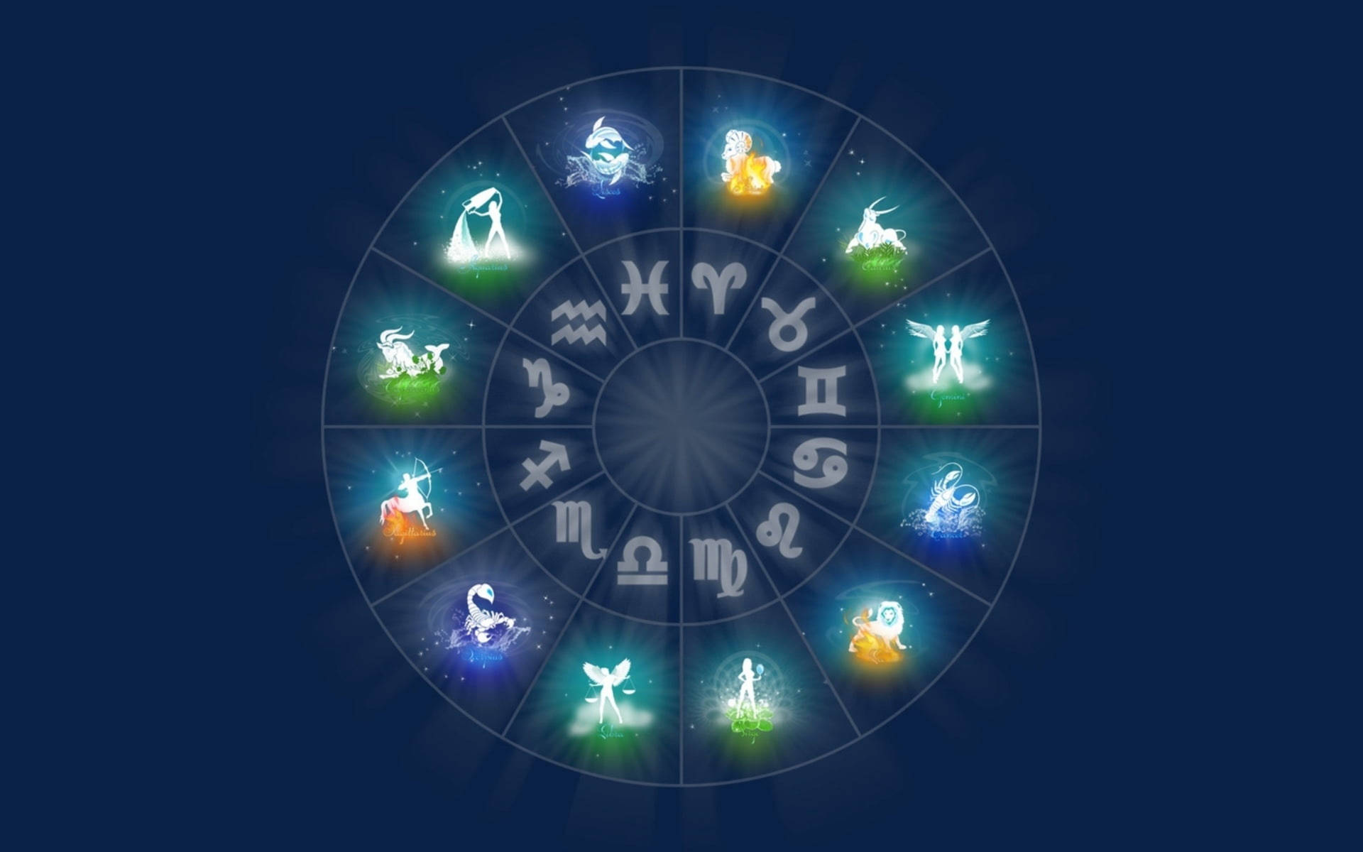 Glowing Zodiac Signs Light Background