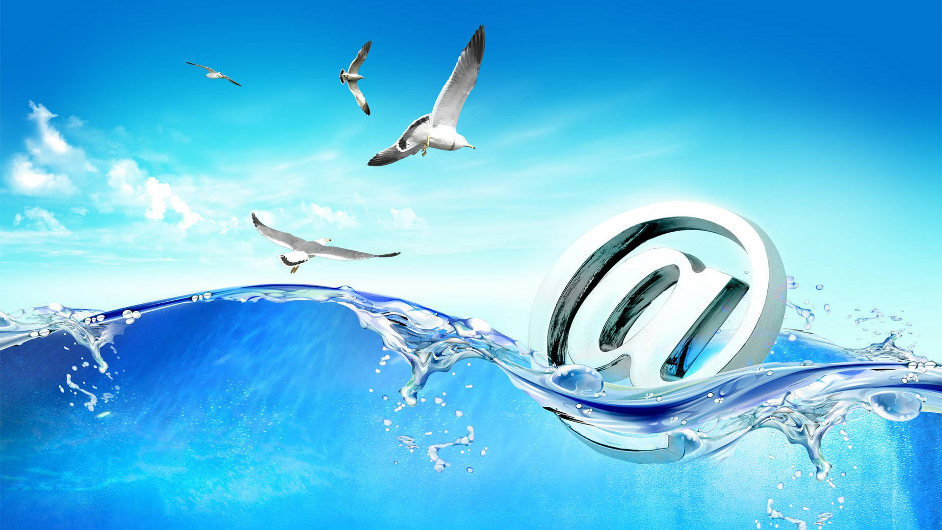 Gmail Birds And Waves Background