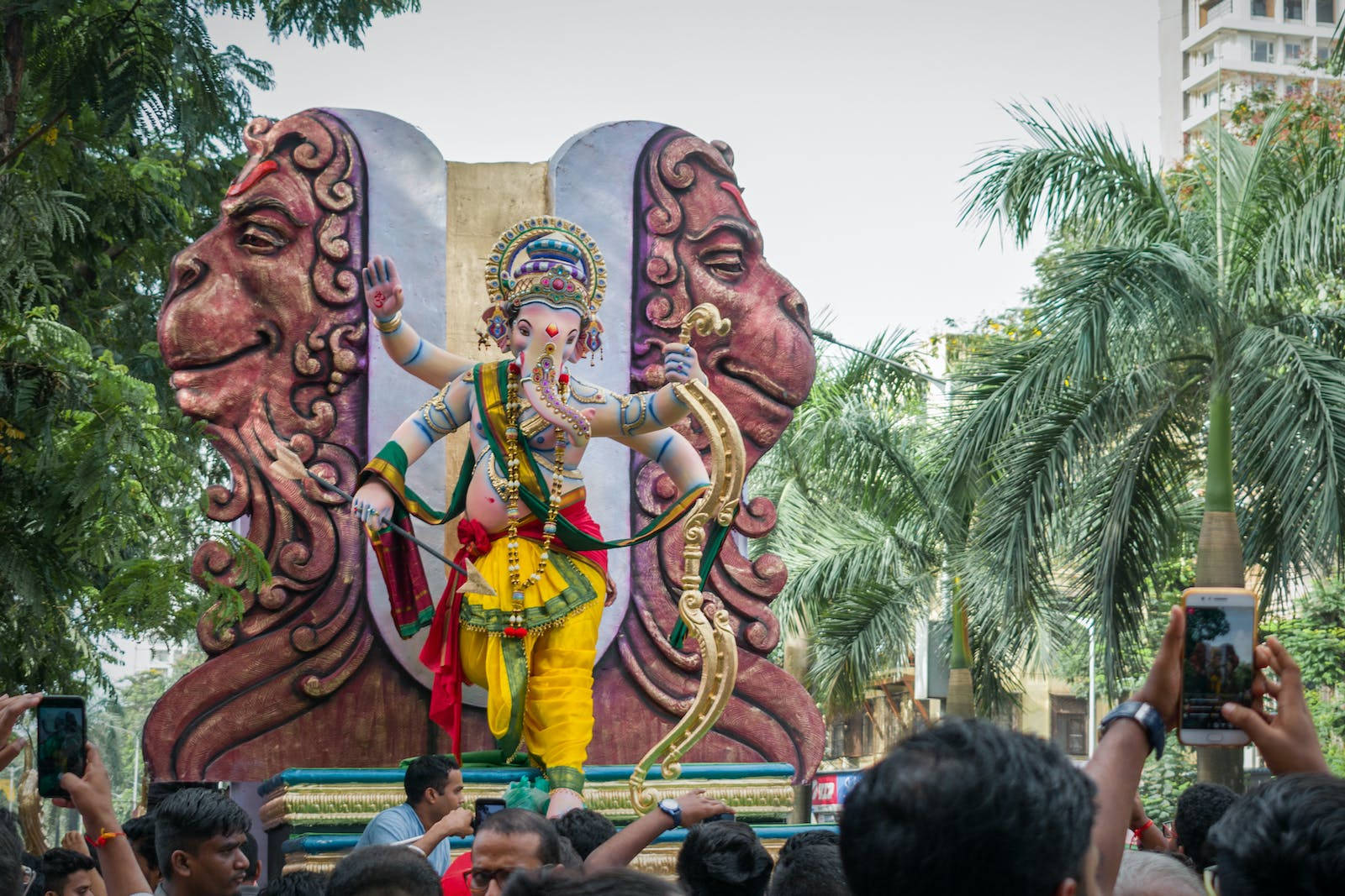 God Ganesh Sculpture On Platform Background